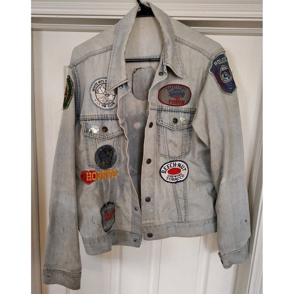 Vintage 1960s 1970s Patched Denim Trucker Jacket Size M Sunburst Buttons...